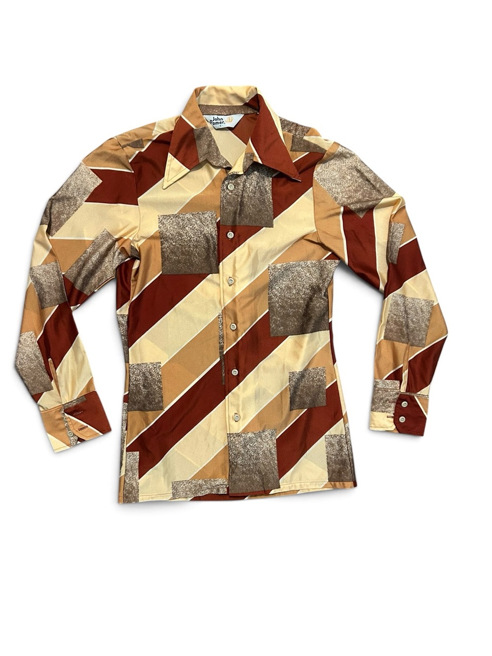 1970s Retro Geometric Stripe Men's Shirt - Brown/Cream
